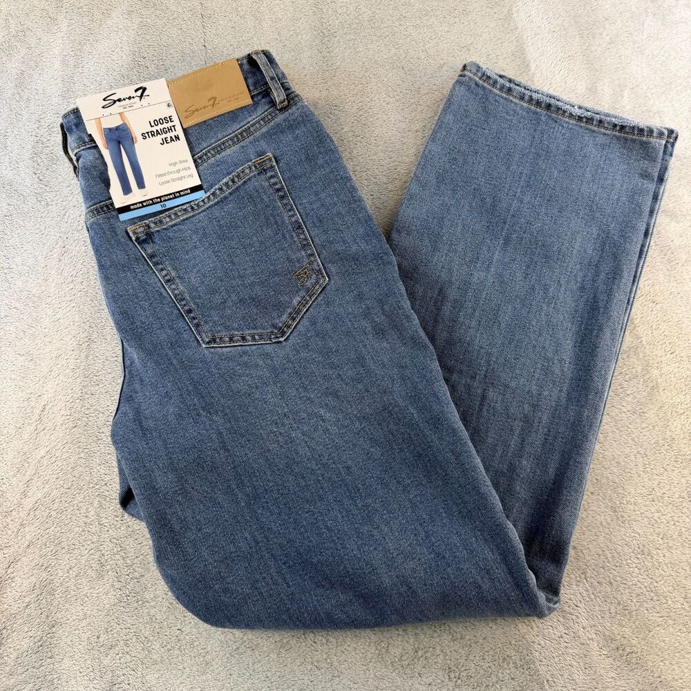 Seven7 Jeans Women's 10 Loose Straight High Rise Blue Stretch Denim NWT $98